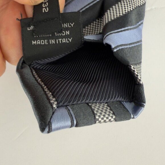 NWOT ERMENEGILDO ZEGNA 100%‎ Silk Blue Black & Silver Striped Tie L 59" W 3.5" - Picture 5 of 5